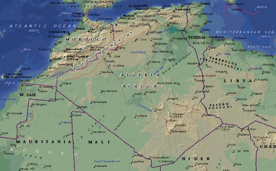 [topographical map of
            the Maghreb]
